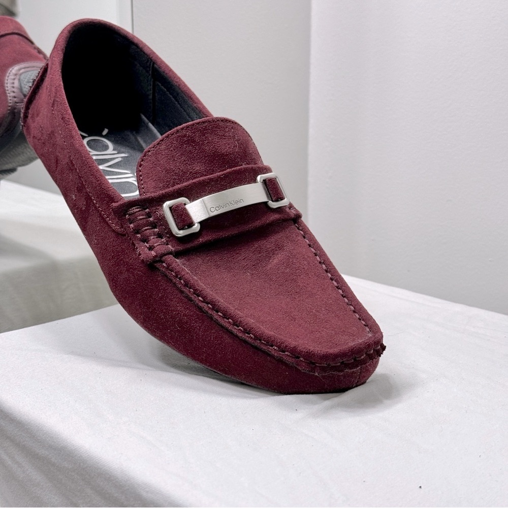Calvin Klein Kolton Mens Burgundy Suede Loafers & Slip Ons Moccasin Shoes -
